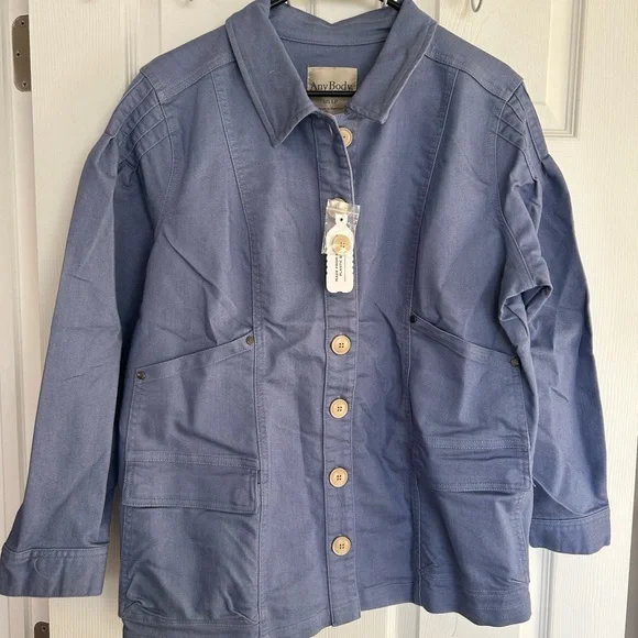 NWT AnyBody Stretch Twill Utility Jacket with Pockets Blue Ice Size LP - Picture 2 of 7